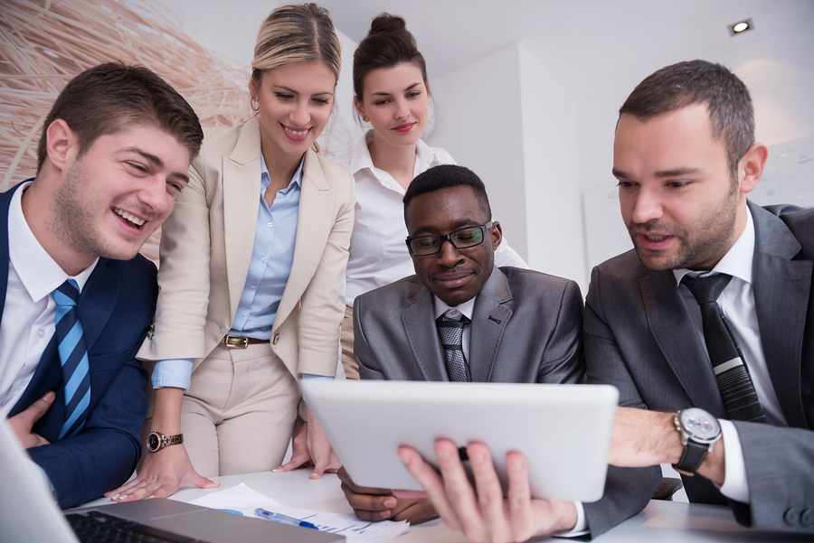 young business people group have meeting and working in modern bright office indoor